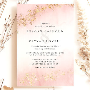 Convite Rosa Água-Viva Casamento Aquarela com Pintas Doura
