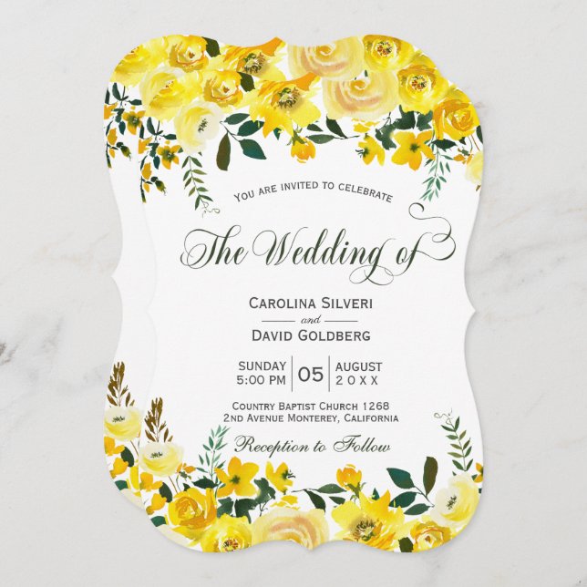 Convite Rosa amarela de Verão, rosa floral, mão isolada, c (Frente/Verso)