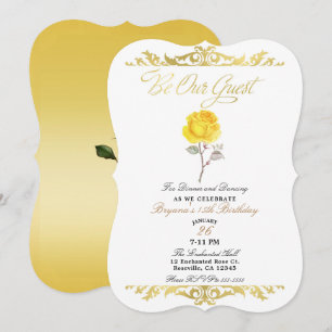 Convite Rosa Amarela e Ouro Elegante Festa de Aniversário