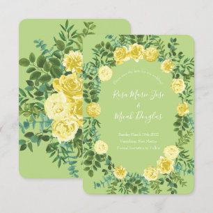 Convite Rosa Amarela e Verde Primavera Casamento Vintage