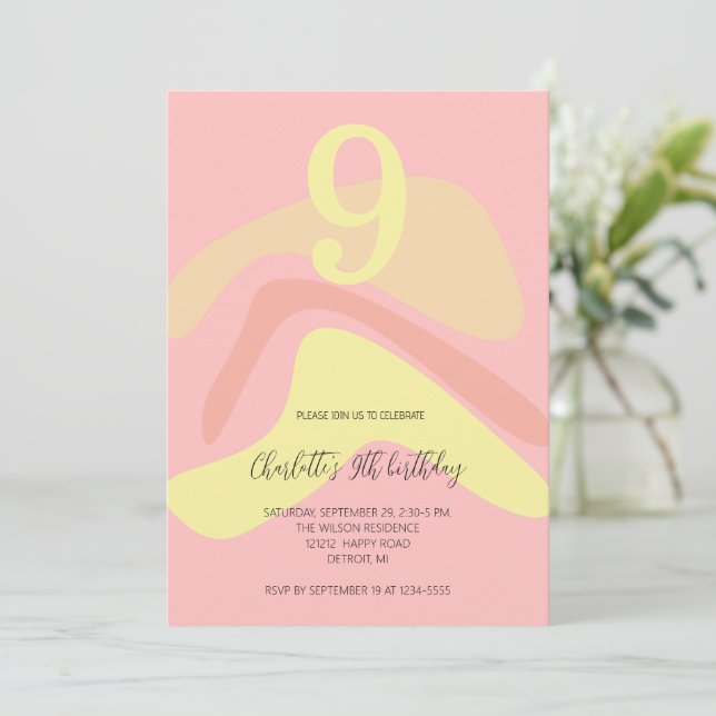 Convite Rosa Amarelo Creme Personalizado de Verão (Em pé/Frente)