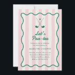 Convite Rosa   aniversário de 30 anos do Golfe Verde<br><div class="desc">Peça aos seus hóspedes para seguirem uma festa de aniversário no campo de golfe com este convite de festas de picleball elegante e inspirado no vintage. Apresenta um fundo riscado de rosa claro, uma moldura verde ondulada, e uma ilustração de dois tacos de golfe e uma bola de golfe. A...</div>