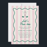 Convite Rosa   aniversário de 30 anos do Golfe Verde<br><div class="desc">Peça aos seus hóspedes para seguirem uma festa de aniversário no campo de golfe com este convite de festas de picleball elegante e inspirado no vintage. Apresenta um fundo riscado de rosa claro, uma moldura verde ondulada, e uma ilustração de dois tacos de golfe e uma bola de golfe. A...</div>
