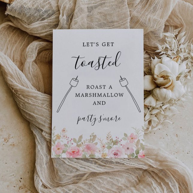 Convite Rosa assar um marshmallow e sinal de Bar do Partid (Rose Roast a Marshmallow and Party S'more Bar Sign Invitation)