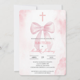 Convite Rosa avermelhado com batismo cruz