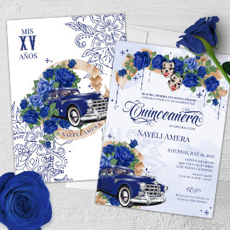 Convite Rosa Azul Chola Oldie Lowrider Chicana Quinceanera