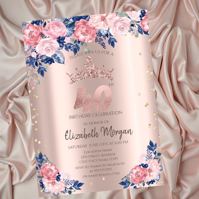 Convite Rosa Azul de Rosa Azul de Tiara Diamantes, anivers (Criador carregado)