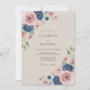 Convite Rosa Azul Empoeirado Casamento Romântico