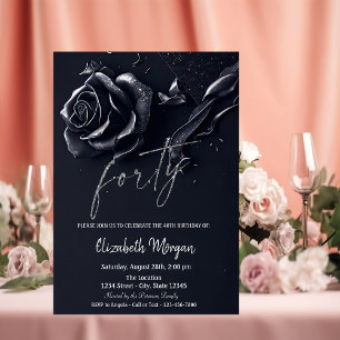 Convite Rosa Azul Escuro Gótico 40º Aniversário
