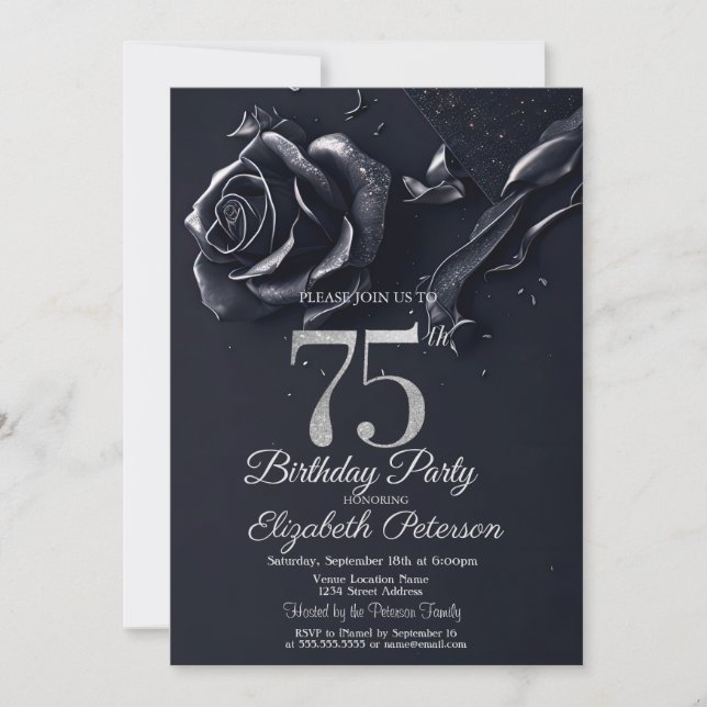 Convite Rosa Azul Escuro Gótico 75º Aniversário   (Frente)