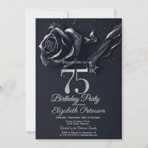 Convite Rosa Azul Escuro Gótico 75º Aniversário  