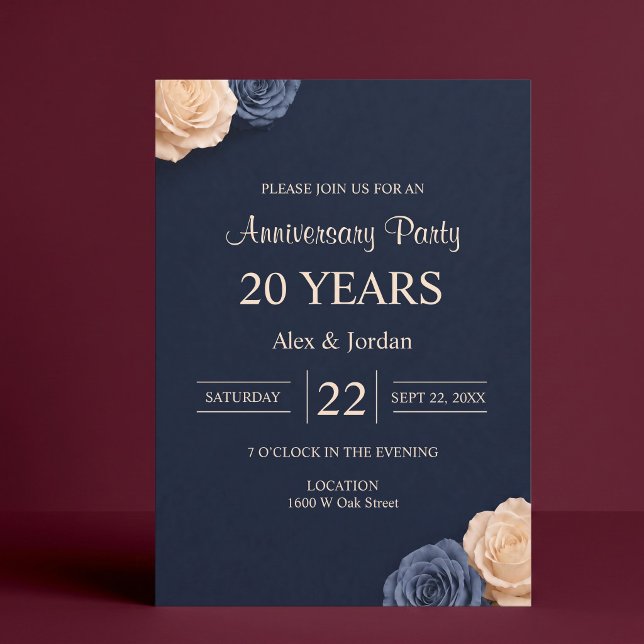 Convite Rosa Azul Marinho Aniversário de Casamento (Criador carregado)