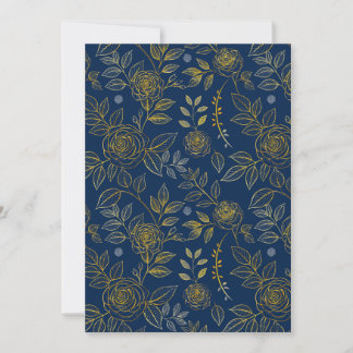 Convite Rosa Azul-Marinho e Dourado – Padrão Botânico Sem