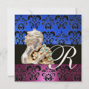 CONVITE ROSA, AZUL, PRETO, ROXO, DAMASCO JOIA MONOGRAMA