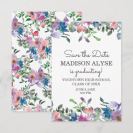 Convite Rosa Azul Roxo Floral Graduação Salve Data