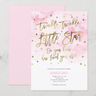 Convite Rosa, Baby Girl, estrelas brilhantes, Chá de fral
