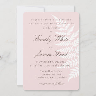 Convite Rosa Bege Branco Feto 5x7 Casamento Botânico