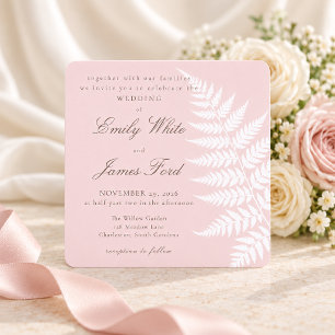Convite Rosa Bege Branco Feto Elegante Quadrado Casamento