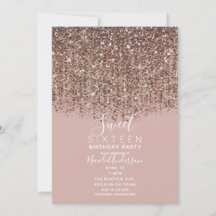 Convite Rosa Bege Bronze Dourado Brilho Festa Sweet 16