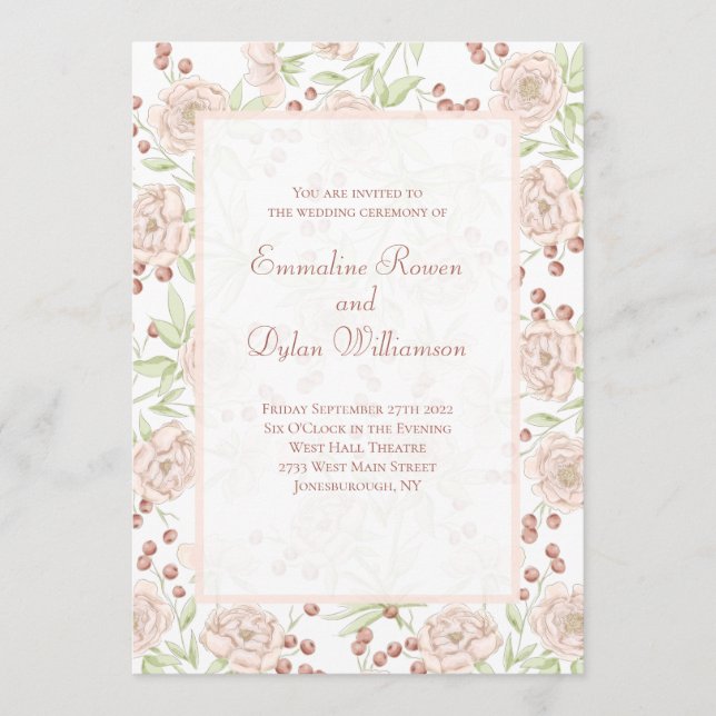 Convite Rosa Bege Casamento Vintage (Frente)