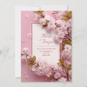 Convite Rosa Bege Cerejeira Floral Casamento de Primavera