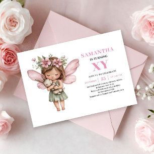 Convite Rosa Bege de Aniversário da Menina Fada Ca