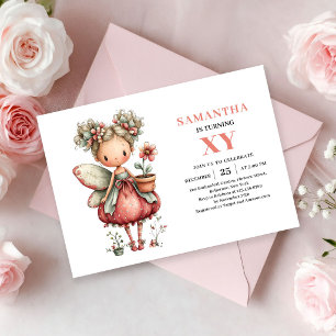 Convite Rosa Bege de Aniversário de Menina Fada Má