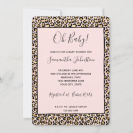 Convite Rosa Bege Dourado Preto Estampa Leopardo