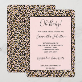 Convite Rosa Bege Dourado Preto Estampa Leopardo