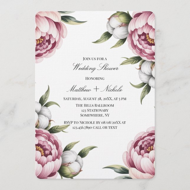 Convite Rosa Bege e Chuva de Algodão no Casamento (Frente)