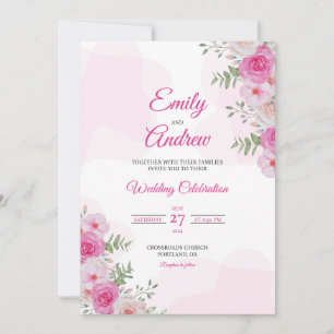 Convite Rosa Bege Elegante Floral Aquarela Casamento
