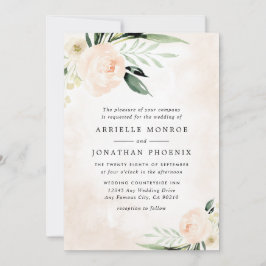 Convite Rosa Bege Floral Elegante Champanhe Jardim Casamen