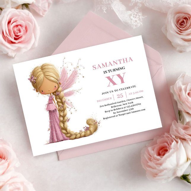Convite Rosa Bege para 2º Aniversário da Menina Fa (Cute Fairy Girl 2nd Birthday Blush Pink invitation)