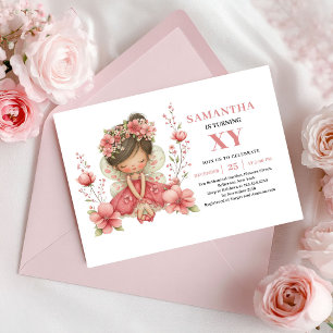 Convite Rosa Bege para 4º Aniversário da Menina Fa