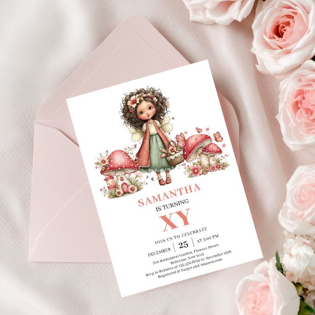 Convite Rosa Bege para 7º Aniversário da Fada Ange (Angelic Fairy 7th Birthday Blush Pink Invitation)