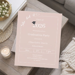 Convite rosa bege para festa de formatura Ela fez