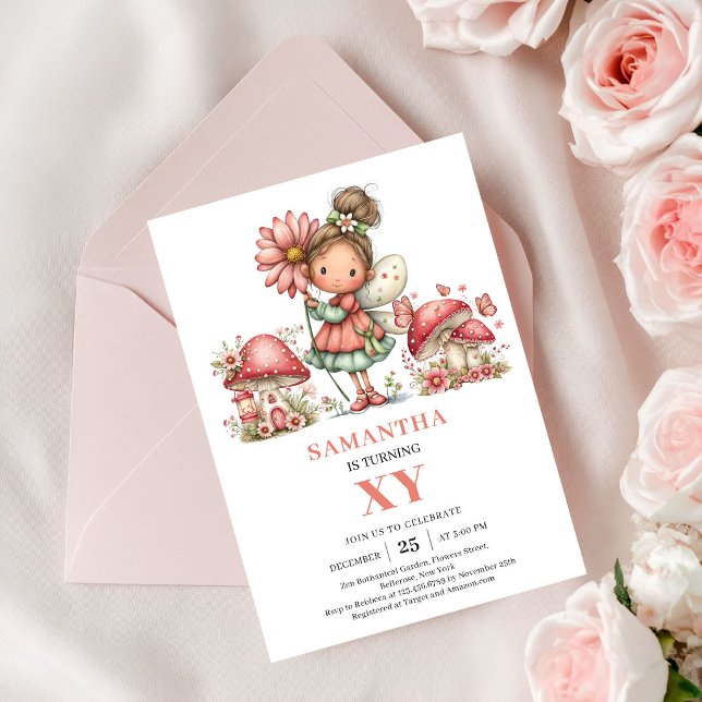 Convite Rosa Bege para o 5º Aniversário da Dreamla (Dreamland Fairy 5th Birthday Blush Pink Invitation)