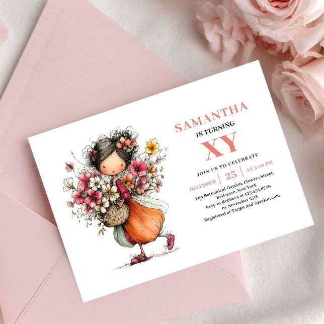 Convite Rosa Bege para o 8º Aniversário da Querida (Precious Fairy Girl 8th Birthday Blush Pink invitation)