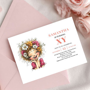 Convite Rosa Bege para o 9º Aniversário da Menina