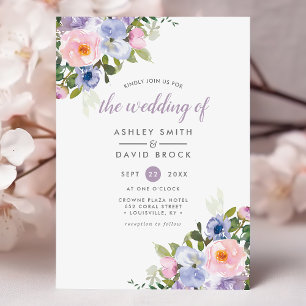 Convite Rosa Bege Roxo Floral Aquarela Casamento