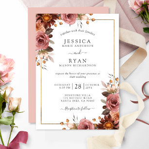 Convite Rosa, Blush, Casamento Floral Borgonha