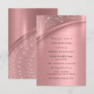 Convite Rosa Blush Metálico Glitter Bridal Sweet 16º