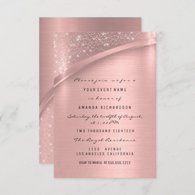 Convite Rosa Blush Spark Glitter Bridal Sweet 16º (Frente/Verso)