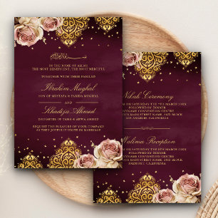 Convite Rosa Boho Rosa Motivo Islâmico Ameixa Casamento Mu
