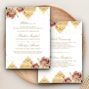 Convite Rosa Boho Rosa Motivo Islâmico Branco Casamento Mu