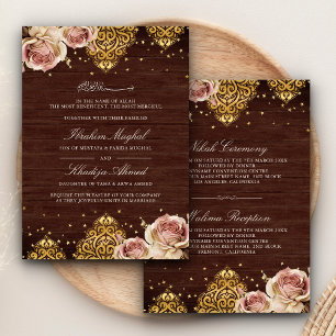 Convite Rosa Boho Rosa Motivo Islâmico Madeira Casamento M