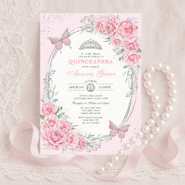 Convite Rosa Borboleta Flor de Quinceañera Rosa Prata Maci