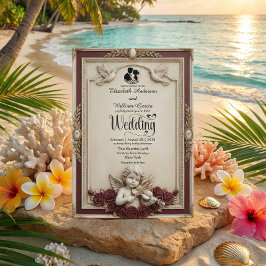 Convite Rosa Borgonha Profundo e Querubins Casamento Vinta