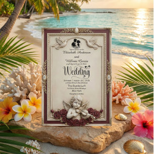 Convite Rosa Borgonha Profundo e Querubins Casamento Vinta