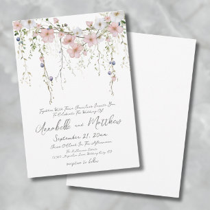 Convite Rosa Botânico Aquarela Flor Silvestre Casamento